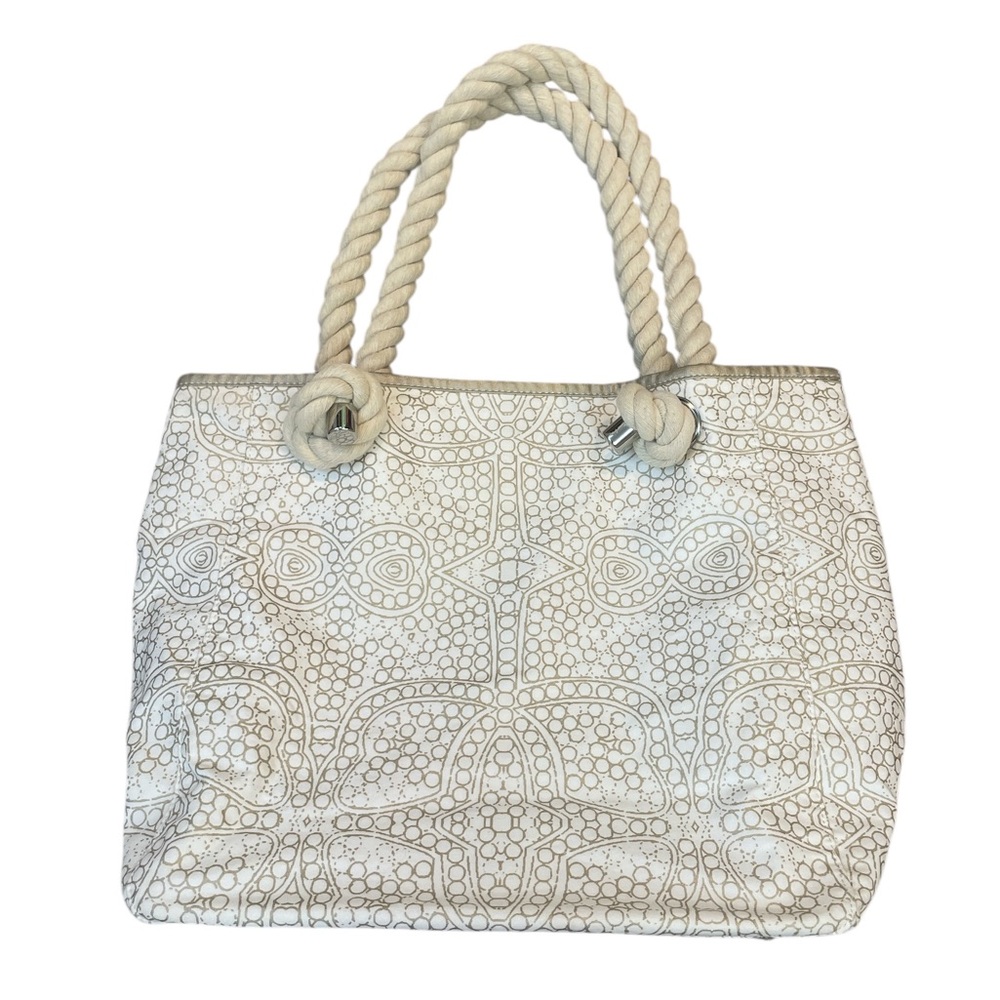 Donna Dixon Cream and Gold Large Tote with Rope Handles